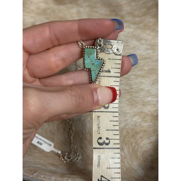 Native American SW Sterling Silver Blue Turquoise Lightning Bolt Necklace 925 - Picture 7 of 11
